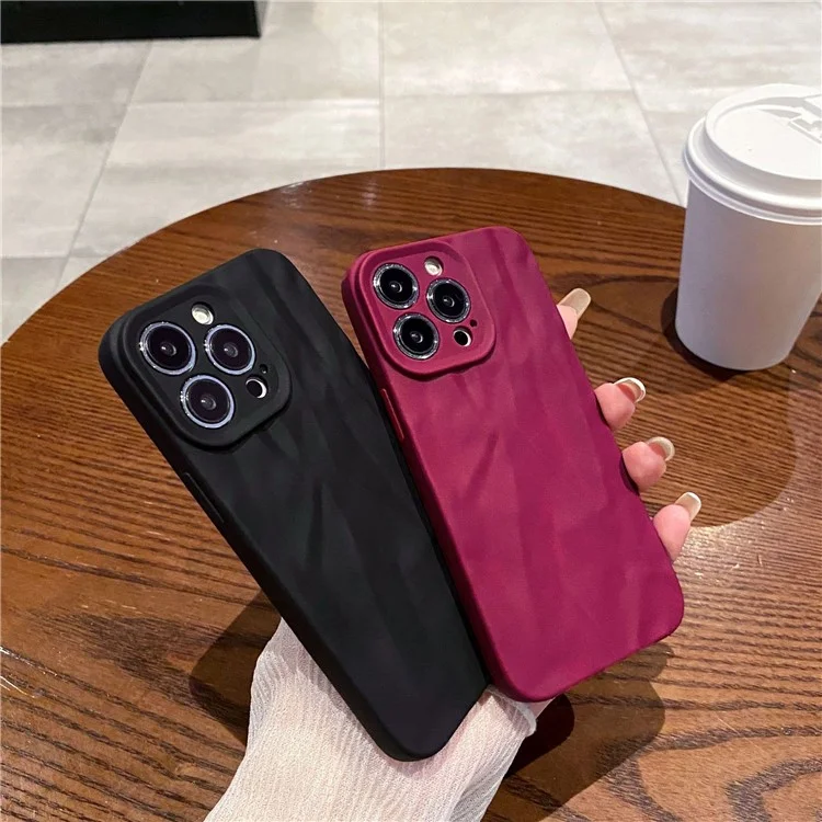 For iPhone 16 Pro Case Wrinkle Texture Matte Soft TPU Protective Phone Cover - Wine Red