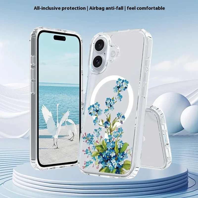 For iPhone 16 Case Compatible with MagSafe Flower Pattern Printing TPU+PC Phone Cover - Style C