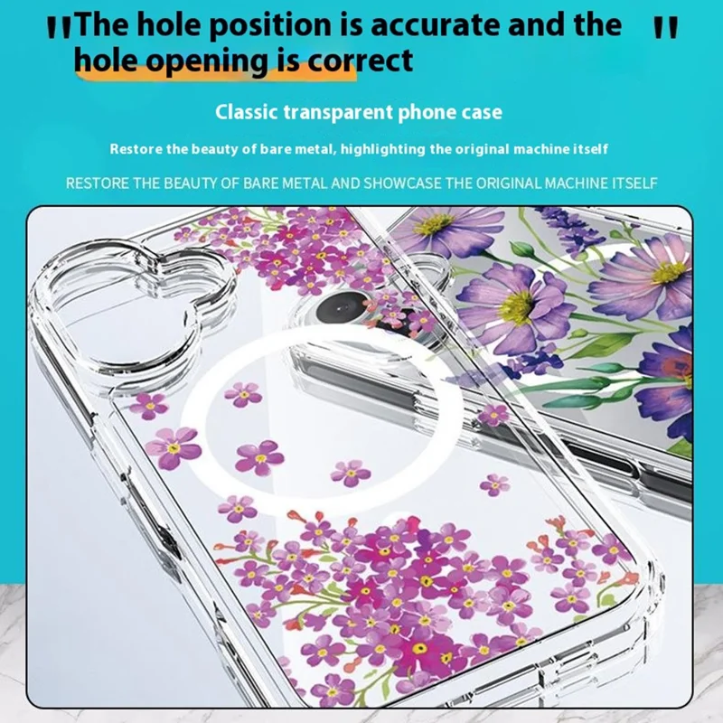 For iPhone 16 Case Compatible with MagSafe Flower Pattern Printing TPU+PC Phone Cover - Style C