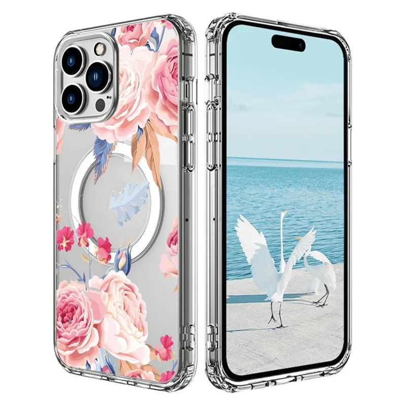 For iPhone 16 Pro Max Case Compatible with MagSafe Flower Pattern Printing TPU+PC Phone Cover - Style H