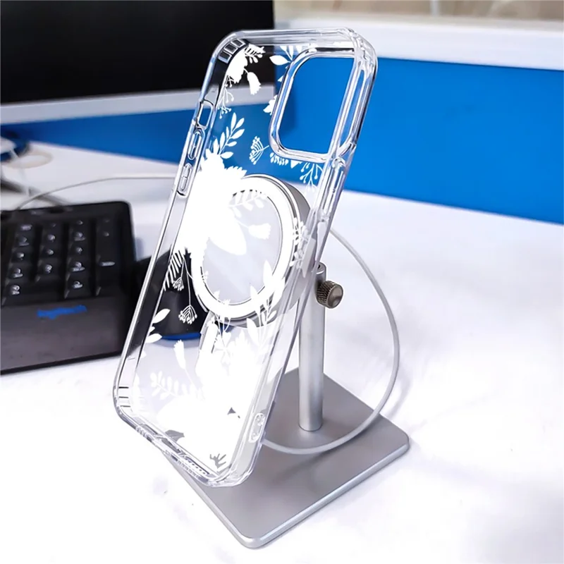 For iPhone 16 Pro Max Case Compatible with MagSafe Flower Pattern Printing TPU+PC Phone Cover - Style H