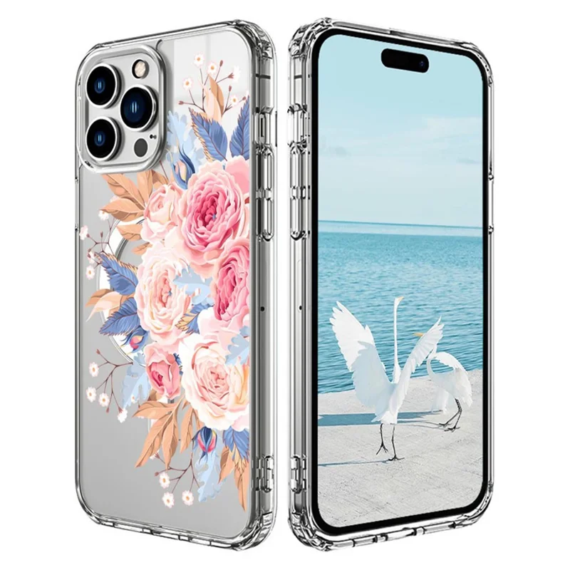 For iPhone 16 Pro Case Compatible with MagSafe Flower Pattern Printing TPU+PC Phone Cover - Style B