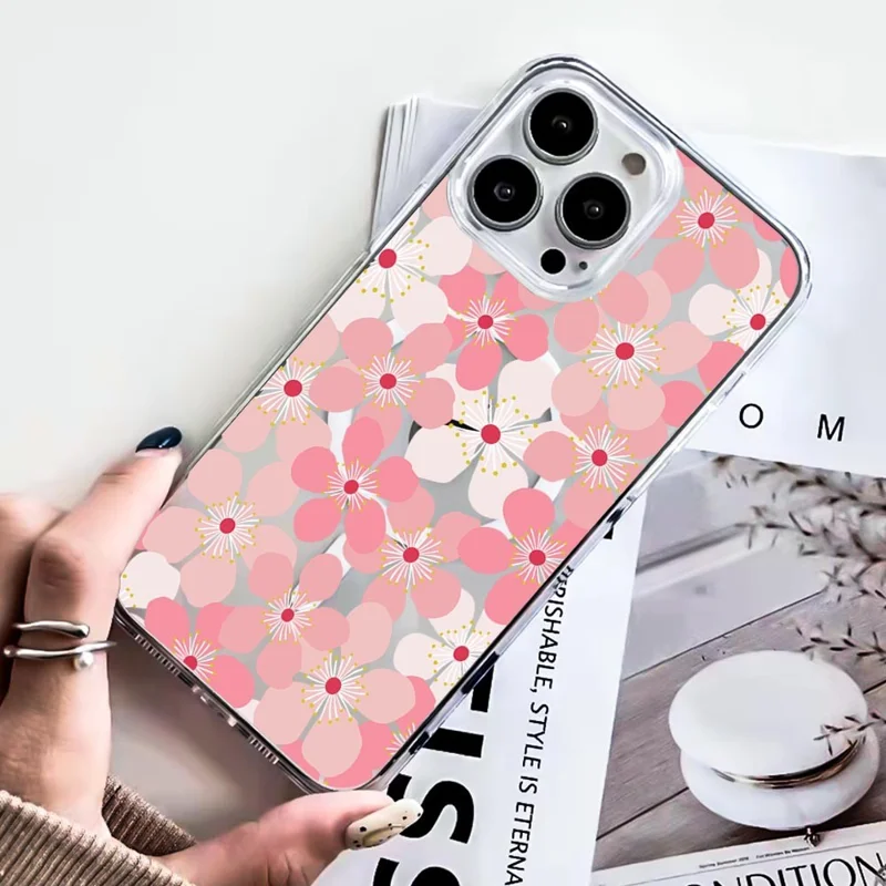 For iPhone 16 Pro Case Compatible with MagSafe Flower Pattern Printing TPU+PC Phone Cover - Style B