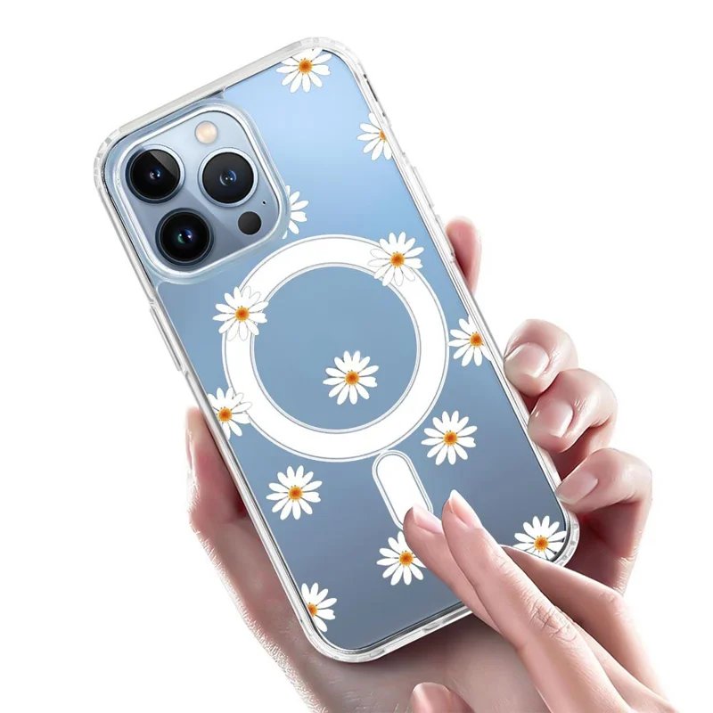 For iPhone 16 Pro Case Compatible with MagSafe Flower Pattern Printing TPU+PC Phone Cover - Style B