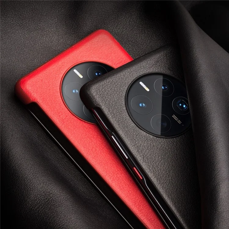 QIALINO Pour Huawei Mate 50 Pro 4G Vue Fenêtre Véritable Folio Étui Rabattable Téléphone En Cuir Toucher Bouton Coulissant Auto Réveil / Veille Couverture - Noir