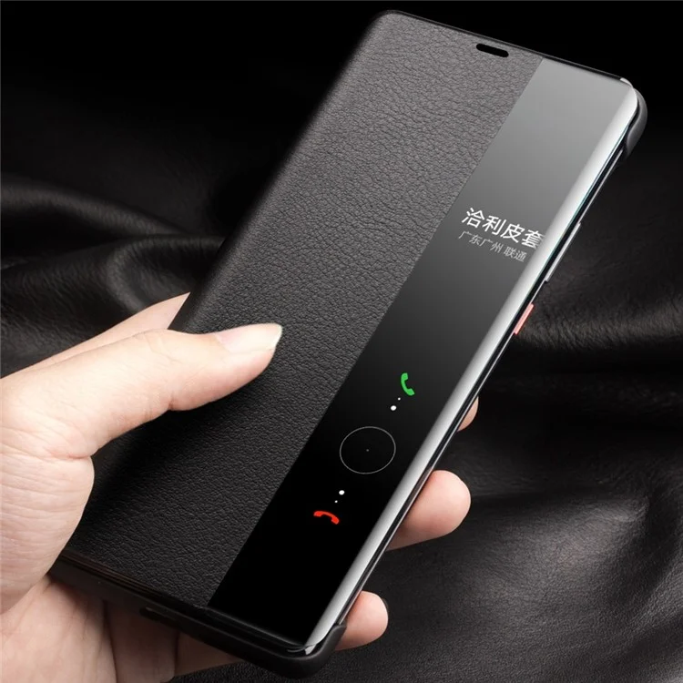 Qialino Pour Huawei Mate 50 4G / Mate 50e 4G Vieux Vieux Vélication Cuir Tock Tock Slipt Bouton Étui de Téléphone Avec Sillage Automatique / Dormir - le Noir