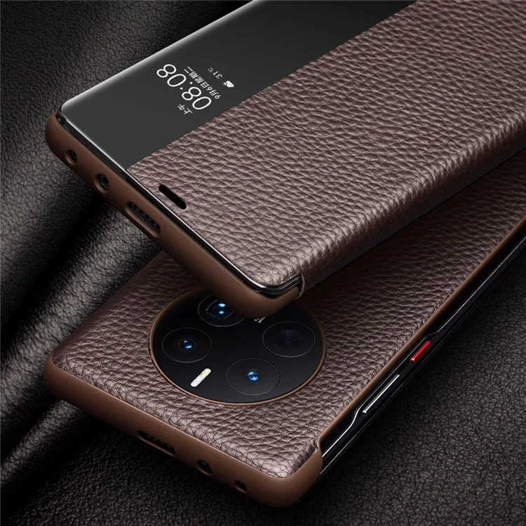 Qialino Pour Huawei Mate 50 4G / Mate 50e 4G Vieux Vieux Vélication Cuir Tock Tock Slipt Bouton Étui de Téléphone Avec Sillage Automatique / Dormir - le Noir