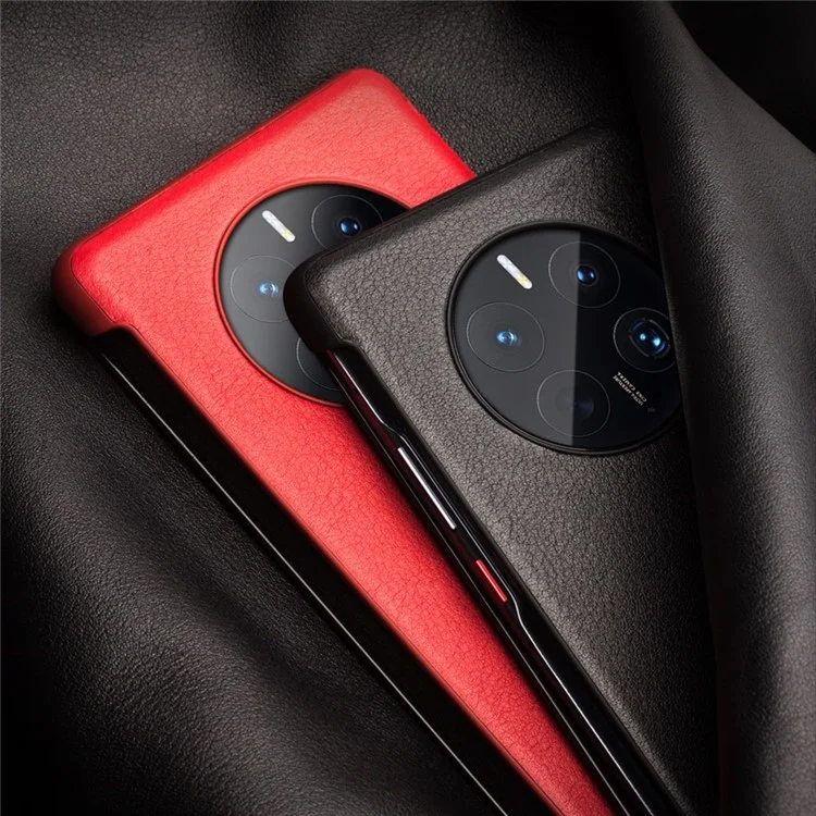 Qialino Pour Huawei Mate 50 4G / Mate 50e 4G Vieux Vieux Vélication Cuir Tock Tock Slipt Bouton Étui de Téléphone Avec Sillage Automatique / Dormir - le Noir