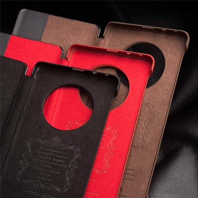 Qialino Para Huawei Mate 50 4g / Mate 50e 4G View Window Window Leather Touch Slide Button Case Com Acordar Automático / Dorme - Vermelho