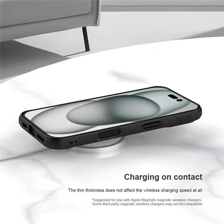 NILLKIN Frosted Shield Pro per iPhone 16 Case Compatibile con MagSafe PC+TPU Custodia per Telefono, Nero