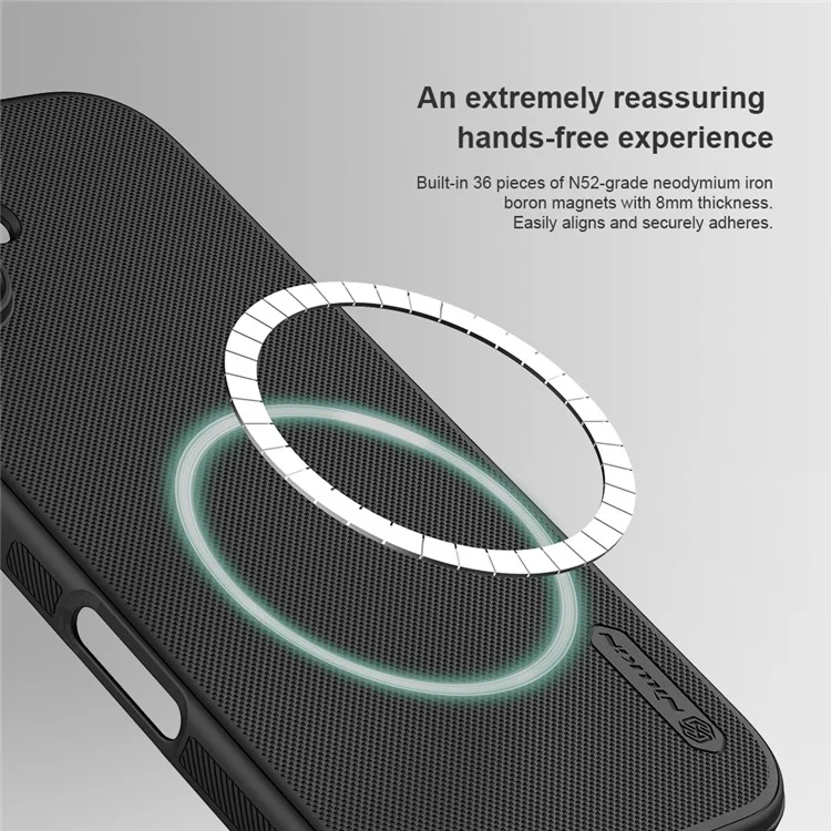 NILLKIN Frosted Shield Pro per iPhone 16 Case Compatibile con MagSafe PC+TPU Custodia per Telefono, Nero