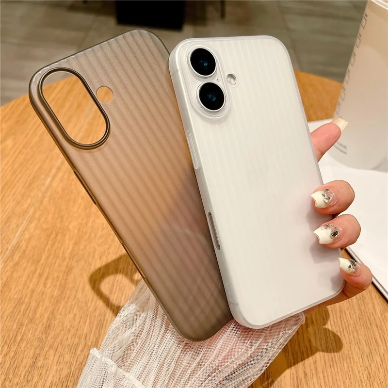 For iPhone 16 Case Corrugated Design Hard PC Phone Cover - Transparent