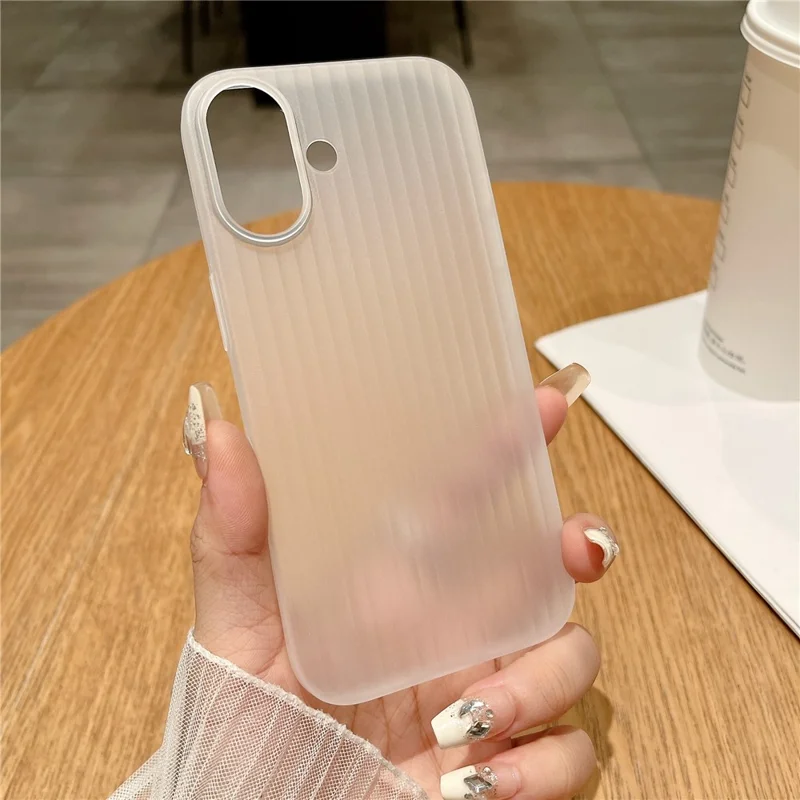 For iPhone 16 Case Corrugated Design Hard PC Phone Cover - Transparent