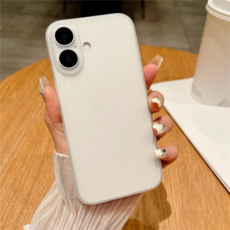 For iPhone 16 Case Corrugated Design Hard PC Phone Cover - Transparent