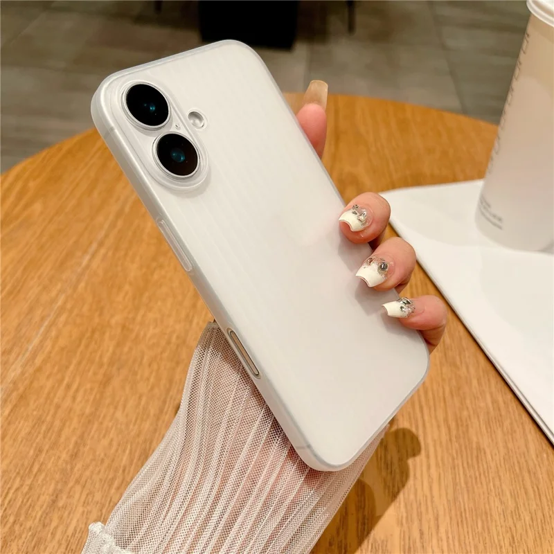 For iPhone 16 Case Corrugated Design Hard PC Phone Cover - Transparent