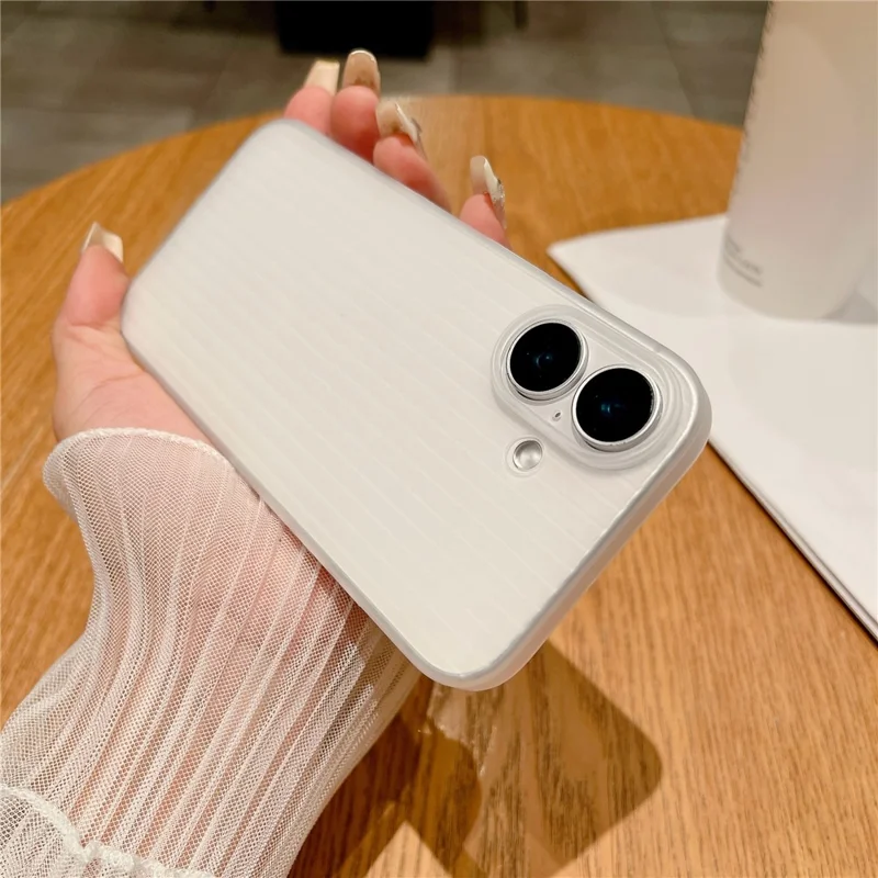 For iPhone 16 Case Corrugated Design Hard PC Phone Cover - Transparent
