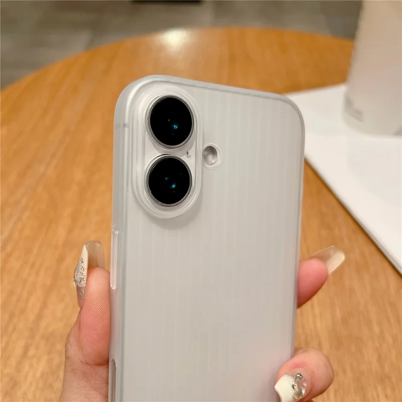 For iPhone 16 Case Corrugated Design Hard PC Phone Cover - Transparent