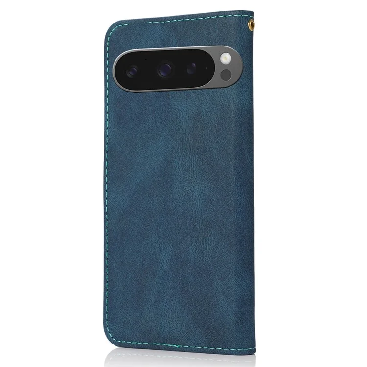 Für Google Pixel 9 Pro XL Cover Color Spleißen Brieftasche Leder -telefonhülle Mit Handgelenkriemen - Blau+grün