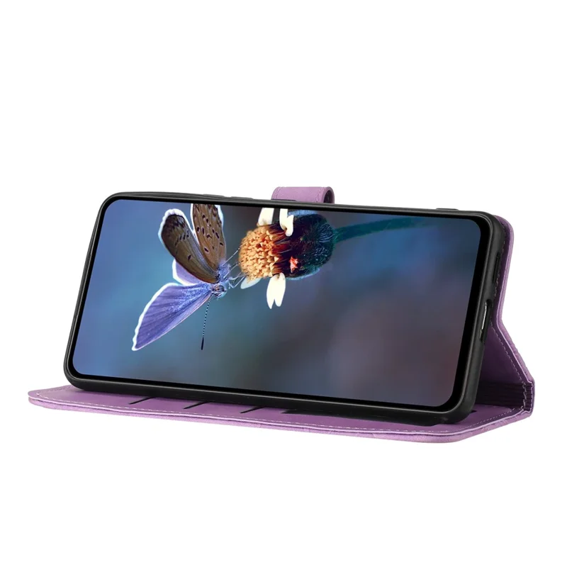 For Google Pixel 9 Pro XL Case Flower Design Leather Wallet Phone Cover with Wrist Strap - Purple