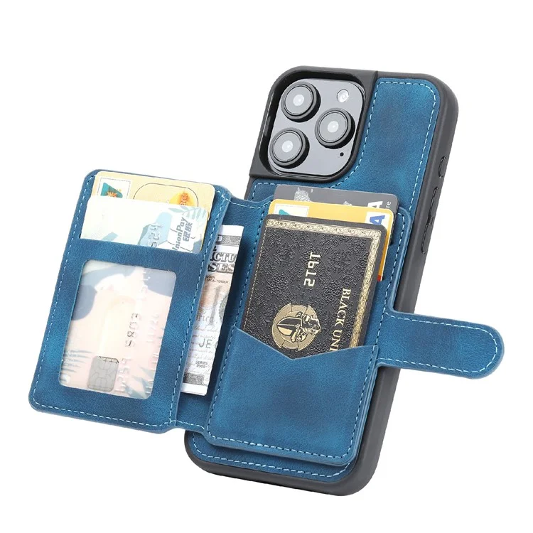 Para Iphone 16 Pro Max Case Wallet Card Slot TPU+PU Caparo Capela Tape de Tolo - Azul-marinho