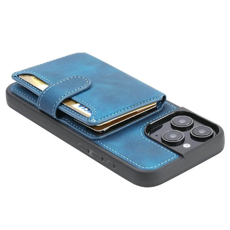 Para Iphone 16 Pro Max Case Wallet Card Slot TPU+PU Caparo Capela Tape de Tolo - Azul-marinho