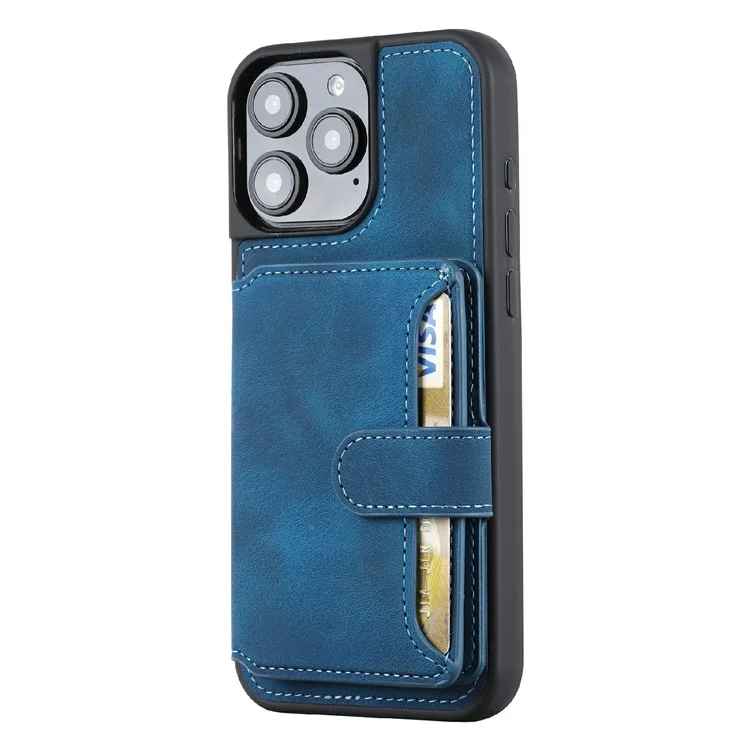 Para Iphone 16 Pro Max Case Wallet Card Slot TPU+PU Caparo Capela Tape de Tolo - Azul-marinho