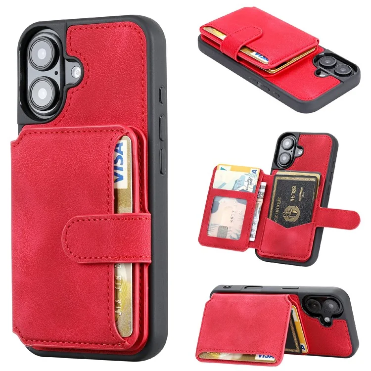 Para Iphone 16 Case Wallet Card Slot - Vermelho