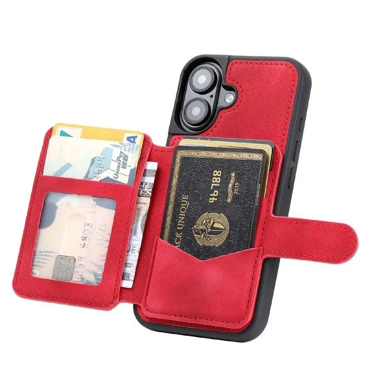 Para Iphone 16 Case Wallet Card Slot - Vermelho