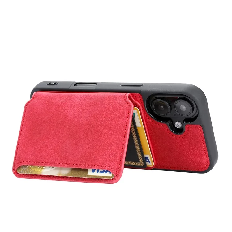 Para Iphone 16 Case Wallet Card Slot - Vermelho
