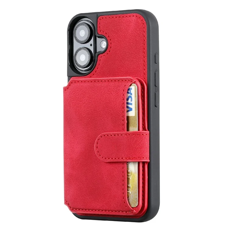 Para Iphone 16 Case Wallet Card Slot - Vermelho