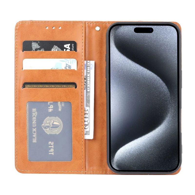 Funda para iPhone 16 Pro Max Cell Phone Case Cierre magnético Cubierta de pie de cuero sintético - Negro