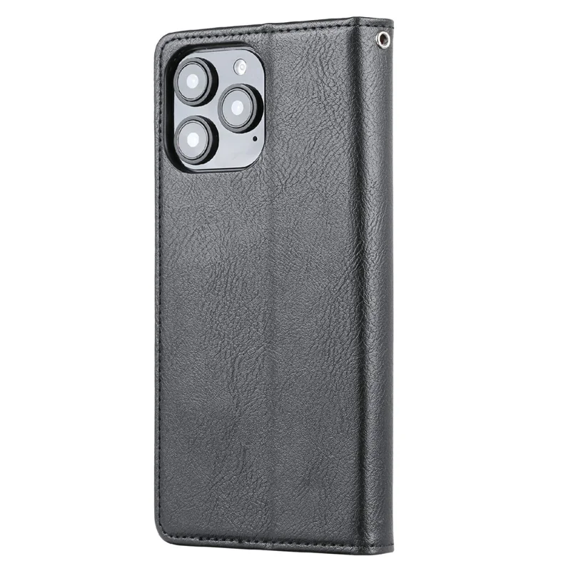 Funda para iPhone 16 Pro Max Cell Phone Case Cierre magnético Cubierta de pie de cuero sintético - Negro