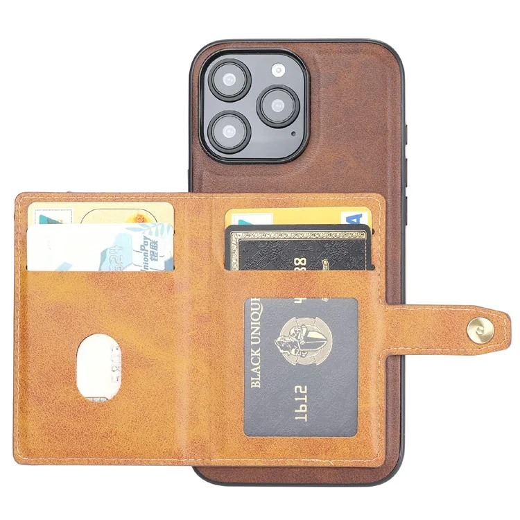 Para Iphone 16 Pro Max Holder pu Leather+TPU Kicsktand Topa - Marrom