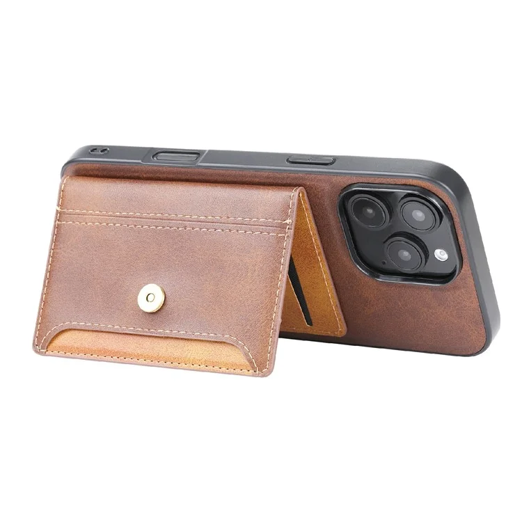 Para Iphone 16 Pro Max Holder pu Leather+TPU Kicsktand Topa - Marrom
