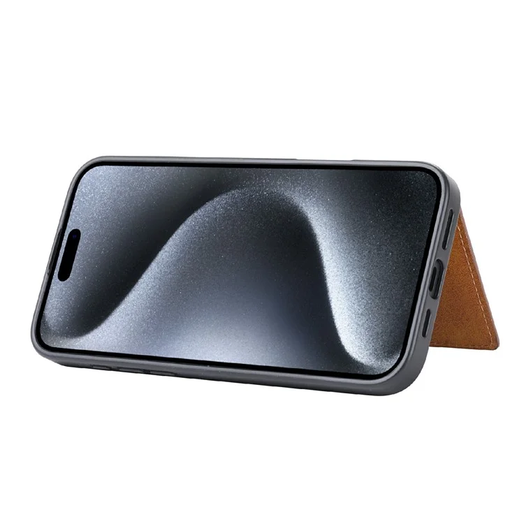 Para Iphone 16 Pro Max Holder pu Leather+TPU Kicsktand Topa - Marrom