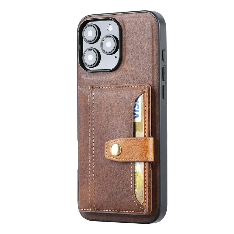 Para Iphone 16 Pro Max Holder pu Leather+TPU Kicsktand Topa - Marrom