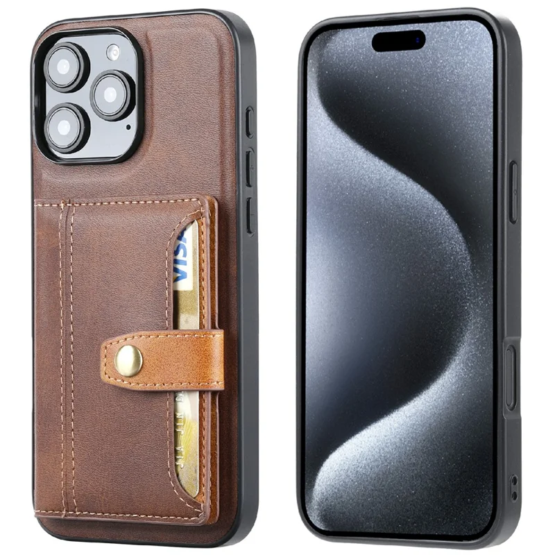 Pour Iphone 16 Pro Handing Holder pu Leather + Tpu Kicsktand Téléphone Cover - Brun