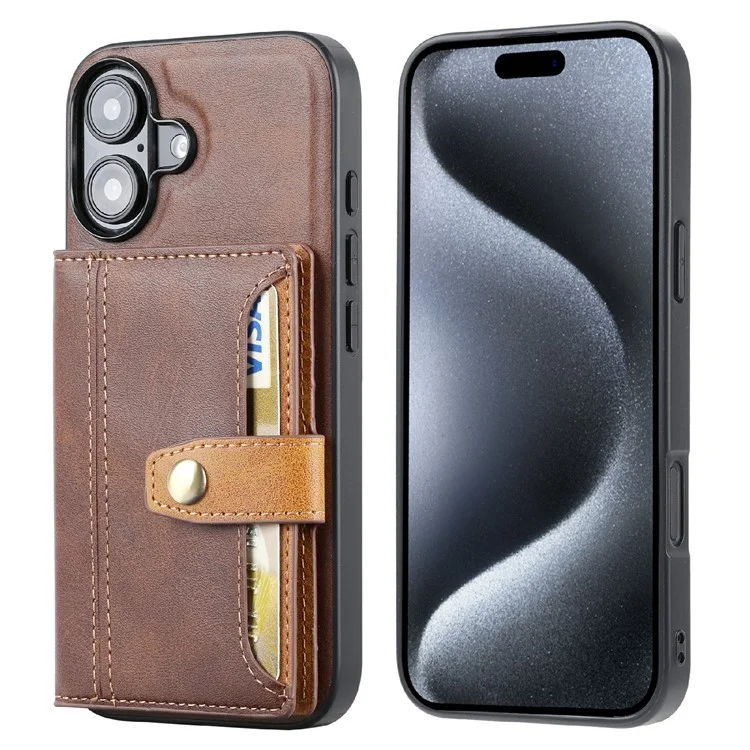Для Держателя Корпуса Для Iphone 16 pu Leather+TPU Kicsktand Phone Cover - Коричневый