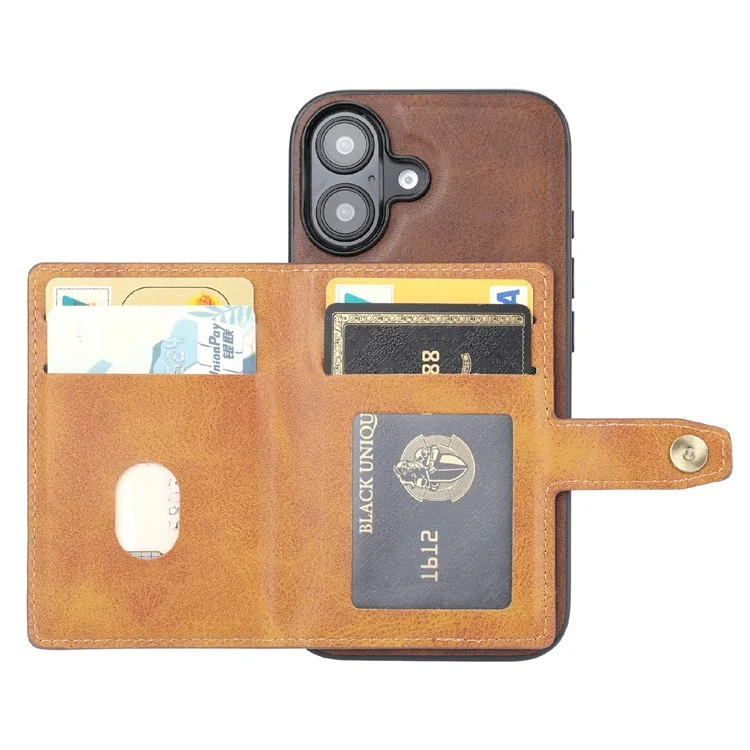 Для Держателя Корпуса Для Iphone 16 pu Leather+TPU Kicsktand Phone Cover - Коричневый