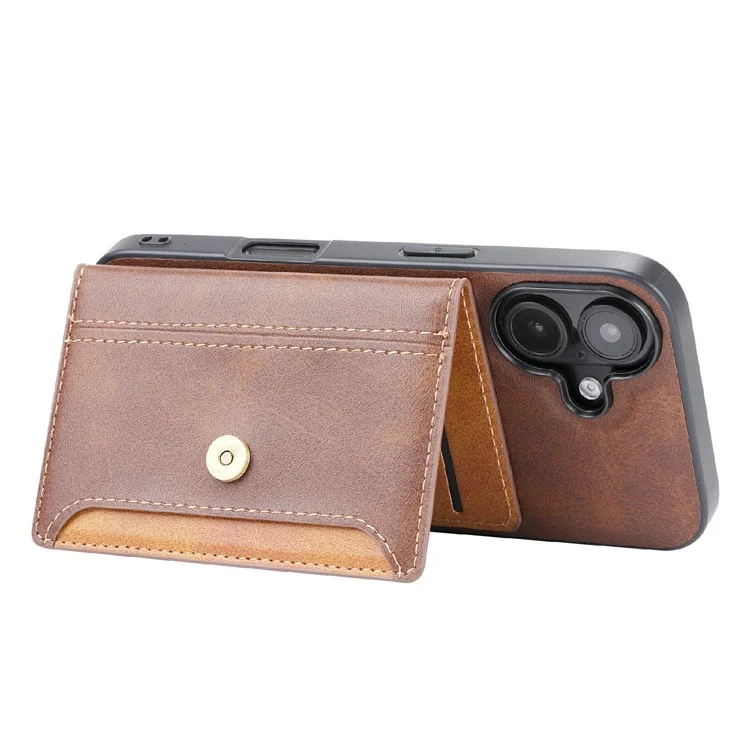 Для Держателя Корпуса Для Iphone 16 pu Leather+TPU Kicsktand Phone Cover - Коричневый