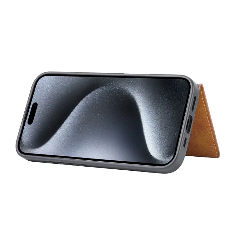 Для Держателя Корпуса Для Iphone 16 pu Leather+TPU Kicsktand Phone Cover - Коричневый