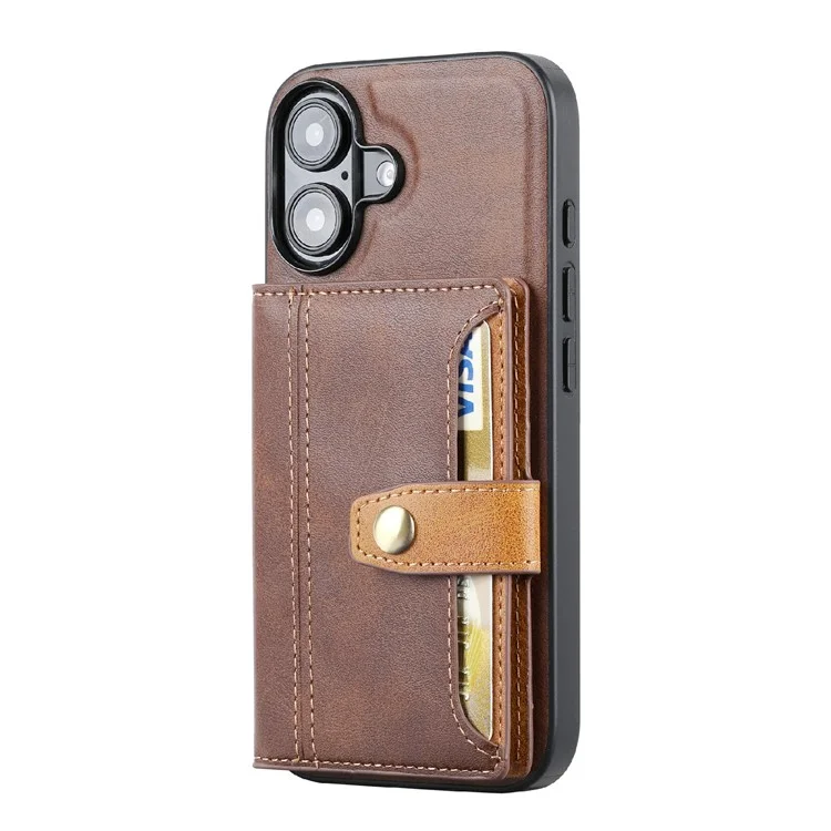 Для Держателя Корпуса Для Iphone 16 pu Leather+TPU Kicsktand Phone Cover - Коричневый