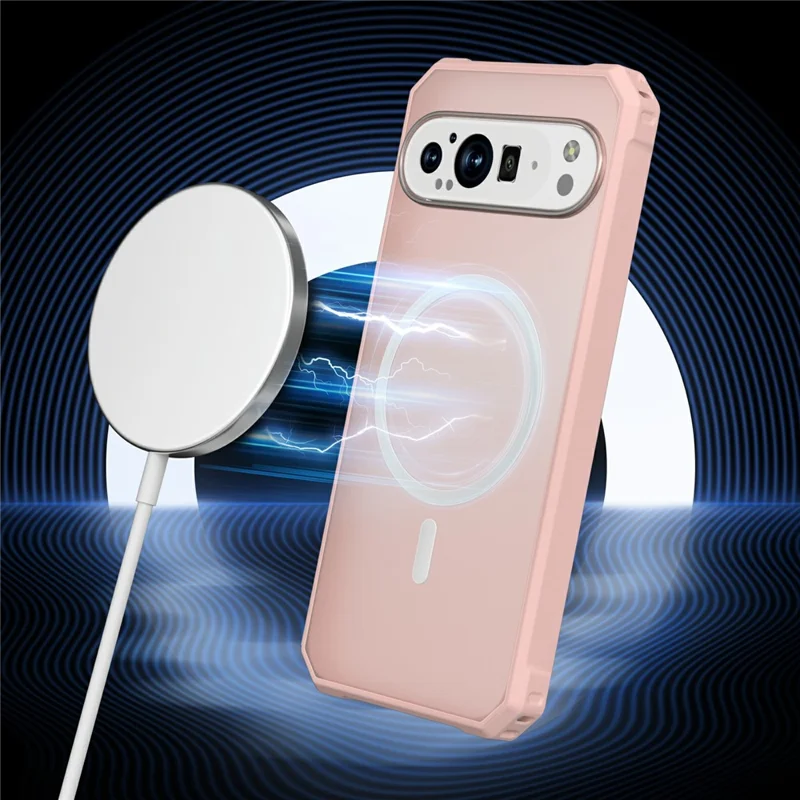 For Google Pixel 9 Pro XL Magnetic Case Protective TPU+PC Hybrid Phone Cover - Light Pink