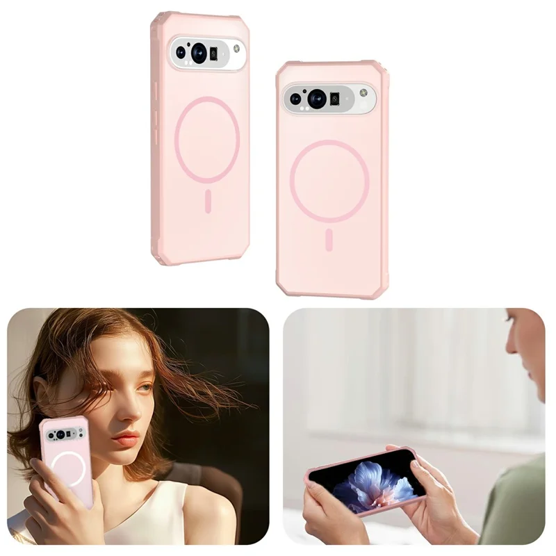 For Google Pixel 9 Pro XL Magnetic Case Protective TPU+PC Hybrid Phone Cover - Light Pink