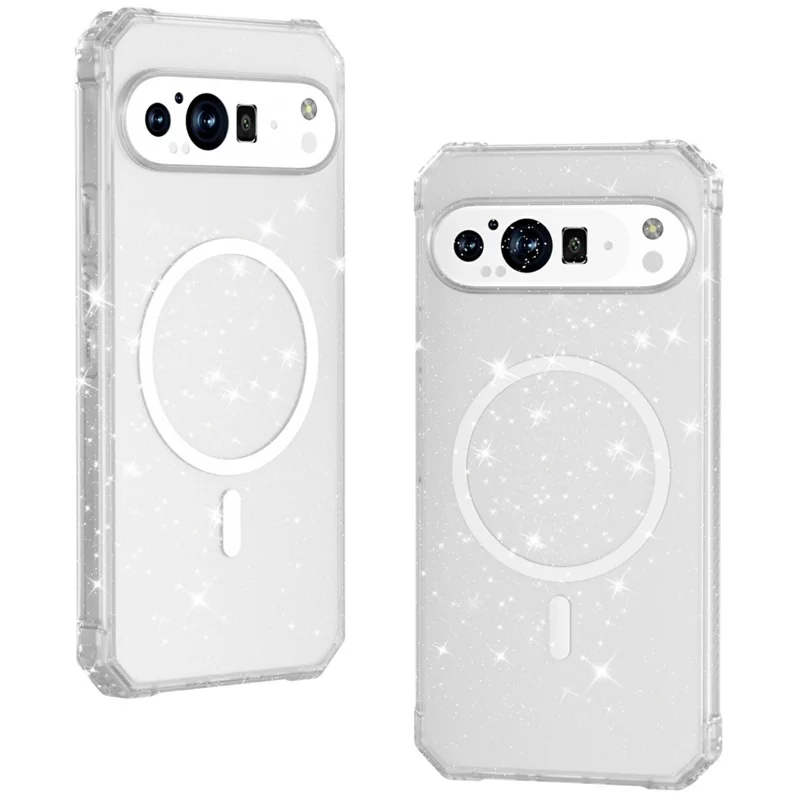 For Google Pixel 9 / 9 Pro Magnetic Case Protective TPU+PC Hybrid Phone Cover - Clear Glitter