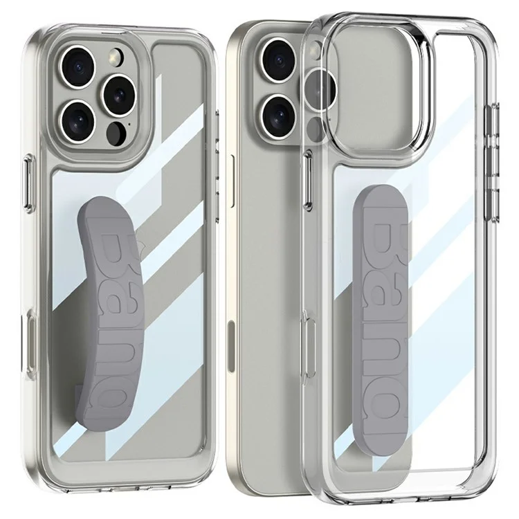 GKK Für iPhone 16 Pro Max Crystal Clear Case Anti-Drop TPU+PC Phone Cover mit Silikon-Handschlaufe - Grau