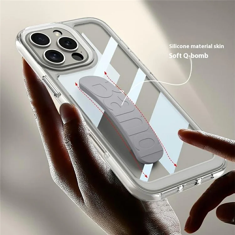 GKK Für iPhone 16 Pro Max Crystal Clear Case Anti-Drop TPU+PC Phone Cover mit Silikon-Handschlaufe - Grau