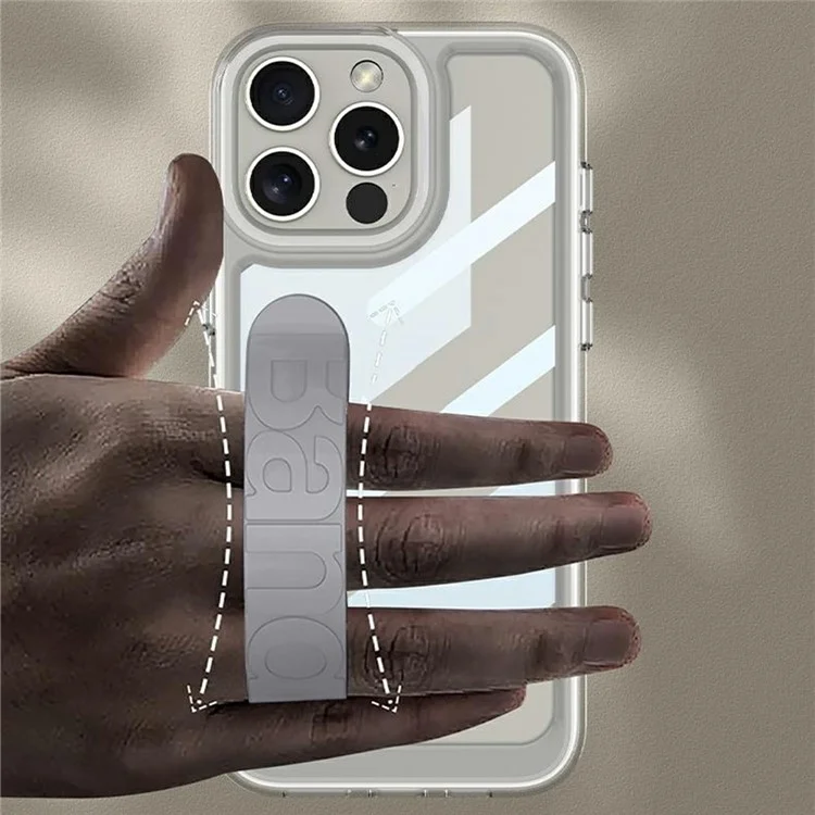 GKK Für iPhone 16 Pro Max Crystal Clear Case Anti-Drop TPU+PC Phone Cover mit Silikon-Handschlaufe - Grau