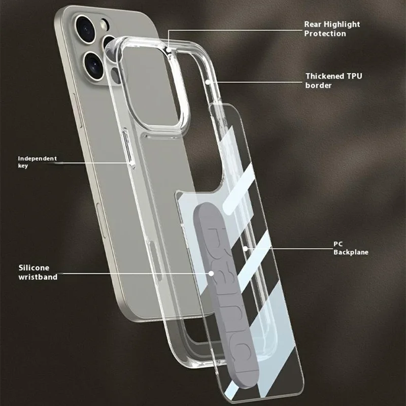 GKK For iPhone 16 Pro Max Crystal Clear Case Anti-Drop TPU+PC Phone Cover with Silicone Hand Strap - Blue