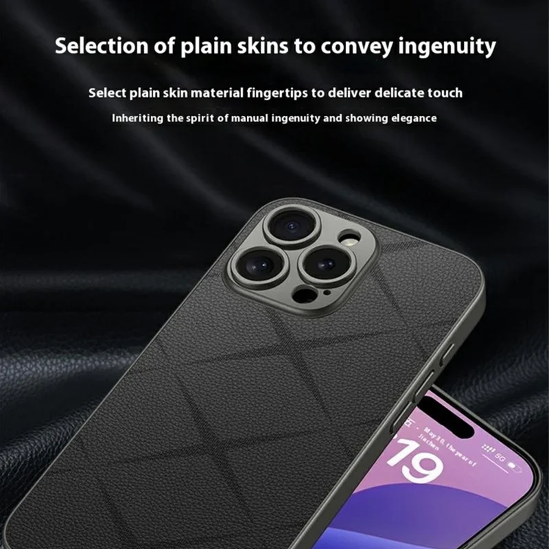 GKK For iPhone 16 Pro Case Textured PU Leather Covered TPU+PC Anti-Fingerprint Phone Cover - Black